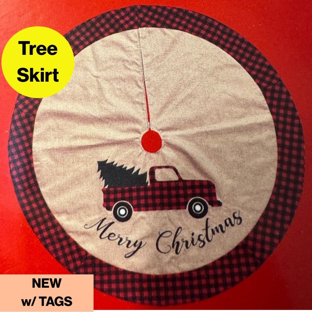 2/for $20 🪩 NEW Plaid & Tan ‘Merry Christmas’ Tree Skirt - 48 inches diameter